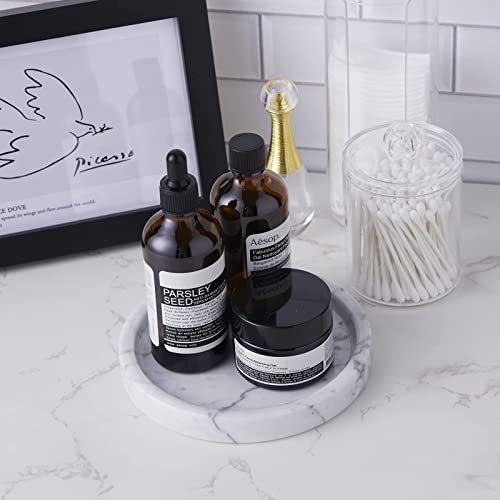 Phinilux Italian 100% Marble Round Vanity Tray 5.5'', Decorative & Fruit Serving Trays For Bathroom, Kitchen, Nightstand, Jewelry Ring Dish Holder, Table Accents Decor, White #TOP6