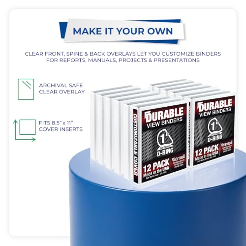 Image of Samsill Durable 1 inch 3 Ring Binder, D Ring Binder, 100% Recycled Chipboard, White, 12 Pack