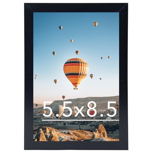 Image of JCJMY 5.5x8.5 Picture Frame Black for Wall Hanging or Tabletop, Wall Mounting Horizontally or Vertically, 5.5 x 8.5 Wall Gallery Poster Photo Frame with Shatter Resistant Plexiglass, Black