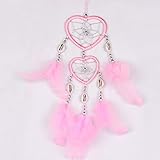 Material: Natürliche Feder GNLK Traumfänger,Böhmische Handgemachte Pfirsich Herz Doppelring Rosa Feder Perle Zähne Shell Wandbehang Dekorationen Für Kinderzimmer Home Decoration Ornamente Handwerk Geschenk