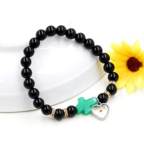 Image of Uloveido Black Agate Side Cross Bracelet Mustard Seed Charms, Personalized Letter A-Z Tiger's Eye Bangle Y944
