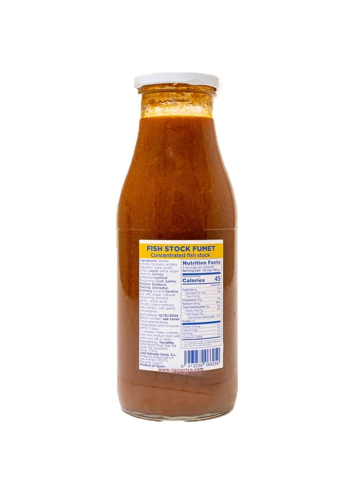 El Navarrico Seafood Broth for Paella – Authentic Spanish Fish Stock Fumet – Premium Mediterranean Cooking Base – 480 ml Bottles (Pack of 2)