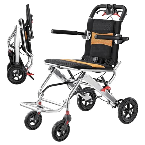 車椅子 高齢者と大人向けの超軽量級折りたたみ式輸送車椅子 - ポータブルアルミニウム旅行車椅子トロリー(12 "ホイール) 車椅子 折畳み