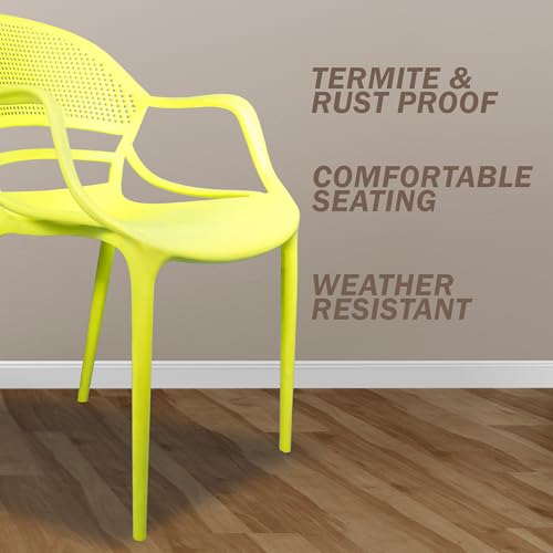 Image of DIYA Sunset Balcony & Terrace Plastic Chair | Comfortable Outdoor Arm Chair | Home, Garden & Living Room | Strong PP Body, 1-Year Warranty - Set of 6 (Lemon Yellow)