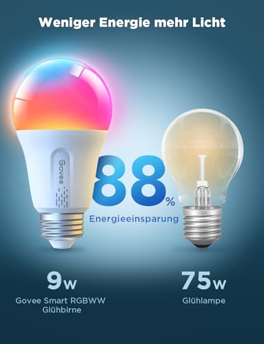 Govee Smart Glühbirne E27, WLAN LED Lampe RGBWW dimmbare mit 16 Millionen DIY-Farben, 800LM, 54 Szenen, Smart home Alexa Zubehör, Sprachsteuerung Funktionieren mit Alexa, Google Assistant, 2 Stück