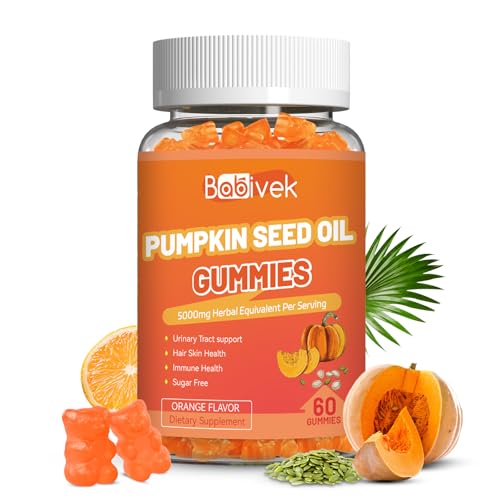 Babivek Sugar Free Pumpkin Seed Oil Gummies - 5000mg Per Serving with Saw Palmetto Organic Pumpkin Seed Oil Supplement for Hair Growth & Skin Health High Extract for Women and Men 60 Count