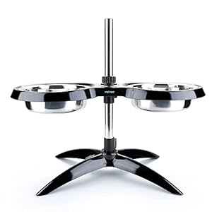 PetTec Doggy Bar Feeding Bowls, Height-Adjustable for Medium and Large Dogs Made of Stainless Steel, 2 x 1.6L/2.5L, Non-Slip & Stable, Adjustable from 20.5 cm to 54 cm, Black