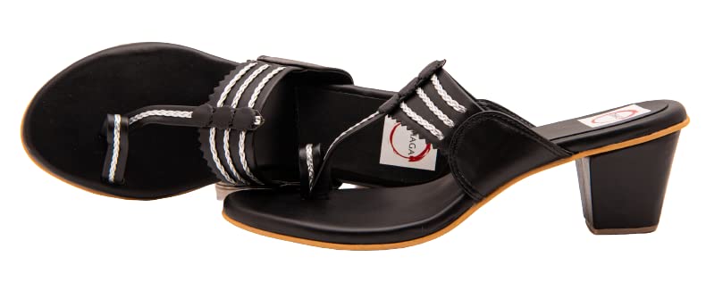 Dhaga Womens Block Heel Kolhapuri Chappals - Trendy & Comfortable Fashion Sandals for Casual & Formal Occasions - Stylish Everyday Footwear (Black, Medium, 7) (B0C4PT2RJ6) Amazon Price History, Amazon Price Tracker