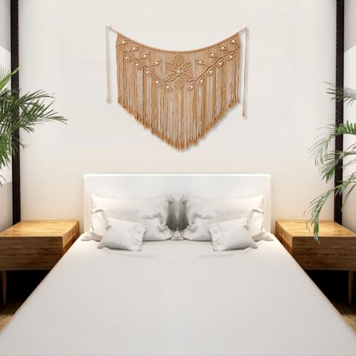 Youngeast Home Decor Leaf Shape Macrame Wall Hanging Woven Tapestry Bedroom Curtain Fringe Garland Banner Living Room Wall Decor Brown 39X31 inches by Youngeast - Image 4