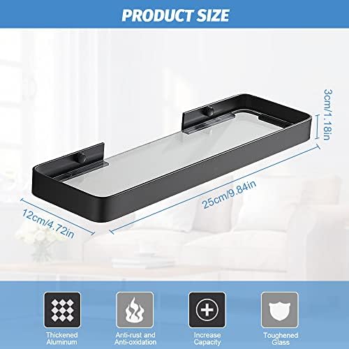 WUHEECOME Bathroom Shower Shelf Wall Mounted Shower Caddy Shower Shelf Organiser Space Aluminum Rustproof Shower Caddy Storage Basket with Screws and Auxiliary Stickers for Bathroom and Kitchen(Black)