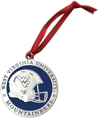 West Virginia Helmet Ornament | Graduation Gift | Hand-Sculpted Christmas Tree Ornament | Intricately Crafted Metal Pewter Alma Mater Inlay | Non-Dated