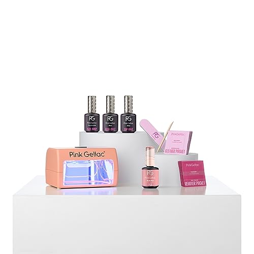 Pink Gellac Kit de Uñas Semipermanentes - Kit de Manicura con Compact Lampara Uñas Semipermanentes Melocotón, 1 Color Rosa 15 ml, Top Coat y Base Coat, Removedor y Limpiador - Calidad de Salón