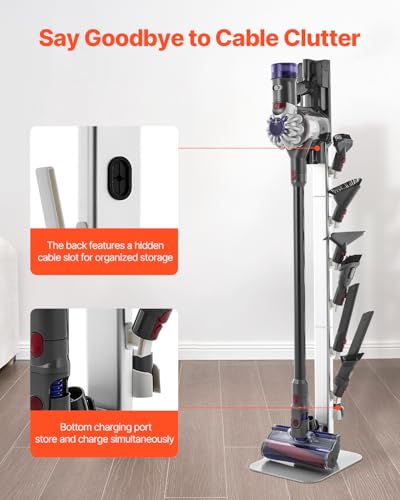 Image of VEVOR Vacuum Stand, Compatible with Dyson G5 V15 V12 V11 V10 V8 V7 V6 Series Upright Vacuums Cleaners & Accessories, Stable Vacuum Stand Holder with 6 Hooks and Non-slip Footpads, Gray