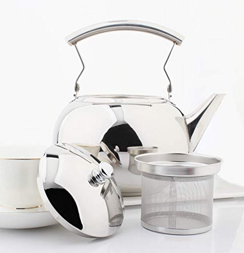 OMGard Teapot with Infuser Loose Tea Leaf 2 Liter Stainless Steel Tea Pot Coffee Water Small Kettle Filter Set Warmer Teakettle for Stovetop Induction Stove Top 2.1 Quart / 68 Ounce