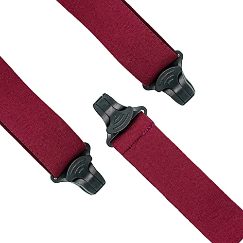 Melotough Airport Friendly Suspenders,No Buzz Plastic Clip 1.5 Inch Fully Elastic Braces With Y Back Leather Patch(Burgundy) #TOP3