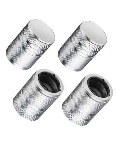Tire Valve Stem Caps - (4 Pack) Premium Metal Air Caps with Plastic Liner Durable Corrosion Resistant and Leak-Proof Universal Fit for Cars Trucks Motorcycles and Bikes - Silver