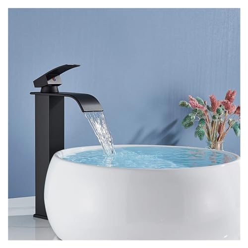 Grifo de lavabo negro mate que evita salpicaduras con su caño en cascada 7