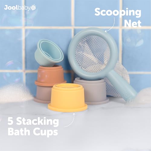 Image of Jool Baby 15-Piece Bathtub Toys Gift Set with Bath Toy Storage Organizer | NAPPA Award Winner - Great Gift in Gift-Ready Packaging - Includes Mesh Storage Bag for Air Drying & Keeping Toys Organized