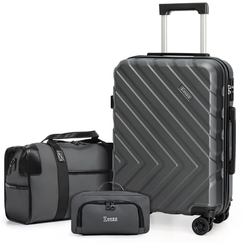 Image of 3 piece Carry on luggage 22x14x9 airline approved Grey | Lightweight ABS Hardside Luggage, TSA-Approved combination Lock, Suitcases with Spinner Removable Wheels (20 inch /DB /TB)