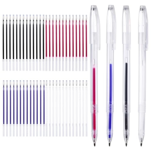 Bewudy Bolígrafos de 4 colores borrables con calor para tela con 52 recambios, bolígrafos de marcado de tela para costura, acolchados, manualidades, manualidades, costura, lápices de tiza
