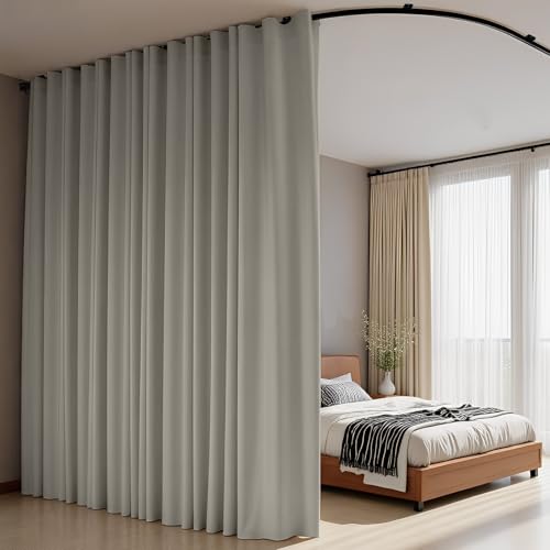 Room Divider Curtains Flexible Ceiling Tracks set Curtain track Ceiling Mount Blackout Curtain for Living Room Bedroom Ceiling Curtain Rod Privacy Dividers Panel W150xH84 Light Grey Drape&Black rail