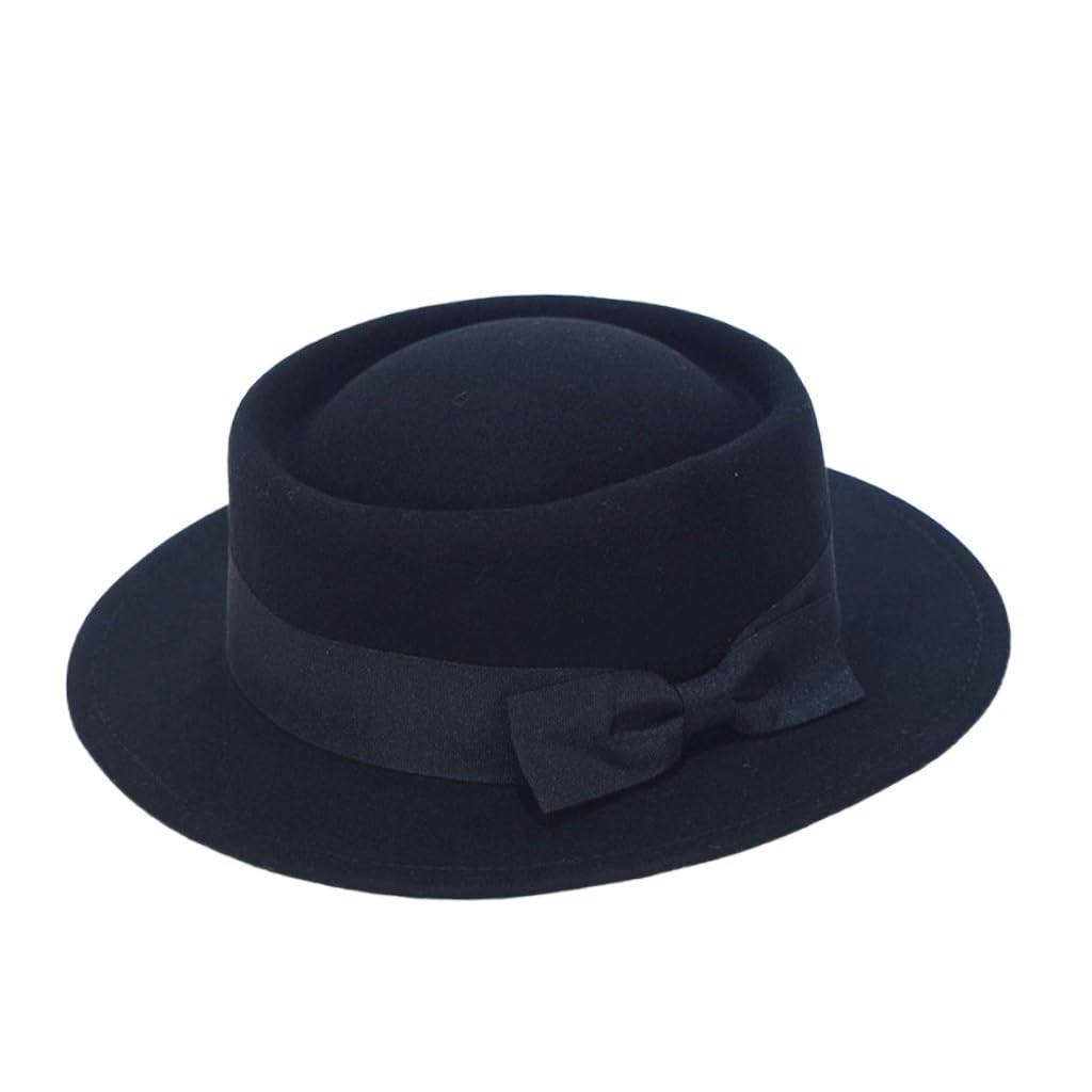 Chapeau en feutre chaud femmes style haut-de-forme à bord plat couleur argent