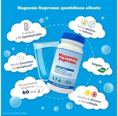 natural poin magnesio supremo 300 gr 2 confezioni - utile per sport, stanchezza cronica, mal di testa, poca energia fisica e mentale e per che vuole una dose di energia quotidiana