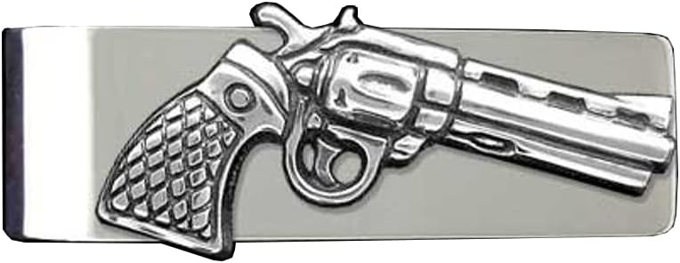 Pistol Revolver Money Clip in Solid Sterling Silver Hand Carved, Cast & Fabricated by Paxton