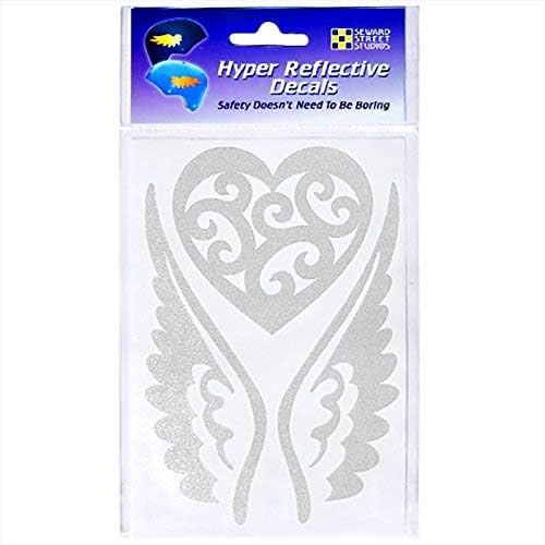 Seward Street Studios Reflective Decals Heart and Wings Set - Winged Heart Safety Sticker Kit - Tribal Tattoo Reflector Stickers