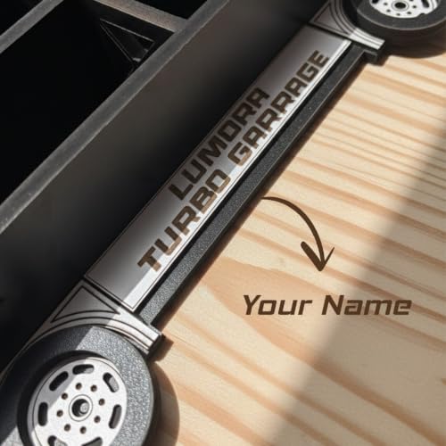 Image of Truck Shape Die Cast Car Display Shelf for 1:64 Scale Toy Cars | Wall Mount MDF Display Case & Storage Organizer | Personalized Name Option | 12 Slots | Turbo Garage 12