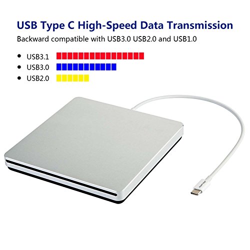 Tengertang usb-c super external drive, portable external CD/ dvd-rw Writer/Player/Burner for the latest macbook/ asus/ asus/ dell latitude/macbook Pro (silver)
