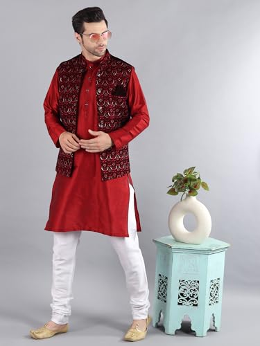 Image of Uri and MacKenzie Men's Silk Blend Kurta Pajama with Designer Ethnic Nehru Jacket /Modi Jacket