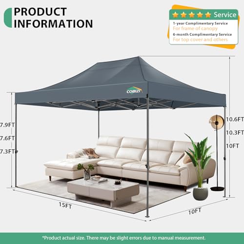 Image of COBIZI 10x15 Heavy Duty Pop Up Canopy Tent with 4 Sidewalls, Gray