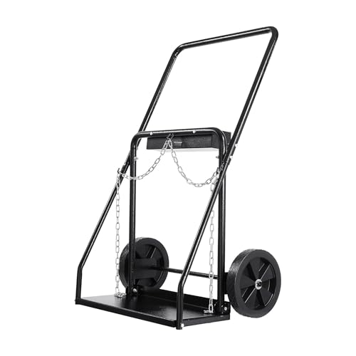 Image of Dual Welding Cylinder Cart, Oxygen Acetylene Tank Cart with 440LBS Weight Capacity, 10-Inch Solid Wheels and Tank Storage Safety Chains, Suitable for Double 12.5-Inch Dia. Gas Cylinders