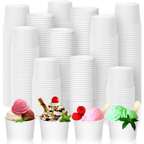 Image of Nuenen 400 Pcs 8 oz Summer Ice Cream Paper Cups Bulk Disposable Dessert Cups Solid Color Paper Dessert Bowls for Snack Sundae Spring Party Favors Ice Cream Bar Supplies (White)