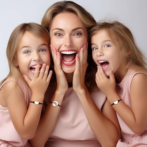 Image of Mom Daughter Son Bracelets Gifts 2 Daughters 3 Sons Family Mommy and Me Bracelet 1st Day of Separation Anxiety Gift Sister Brother Jewelry Ideas Unique Two Sisters Three Brothers Customize to whom