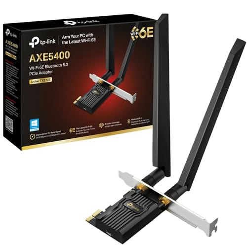 TP-Link Archer TXE72E AXE5400Mbps Tri-Band WiFi 6E Bluetooth 5.3 PCIe Adapter with Two Antennas Ultra-Low Latency WiFi Adapter for PC Ideal for AR/VR 8K Streaming Supports Windows 11 Easy Setup