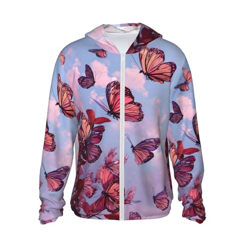 UPF 50+ Flying Butterflies Sun Protection Hoodie Rash Guard Shirt Long Sleeve Sun Shirt Lightweight Jacket