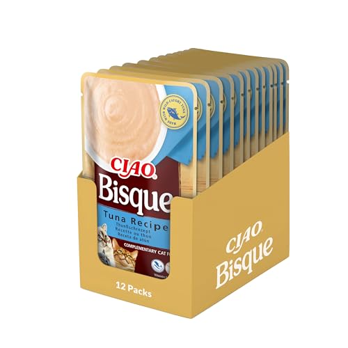 INABA - INABA CIAO Bisque de Thon, Nourriture humide pour chats – Crème saine et délicieuse avec humidité élevée – 12 enveloppes x 40 g – Nourriture pour chats complémentaire sans conservateurs ni colorants