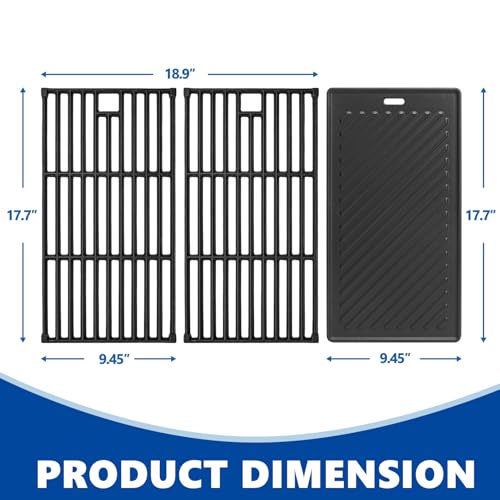 Image of SafBbcue Replacement Parts for Monument Grill 35633 41847NG 24367 24633 17842 4-Burner Gas Grill, Cast Iron Cooking Grids & Reversible Griddle for Monument Grills 97888 96333 Accessories