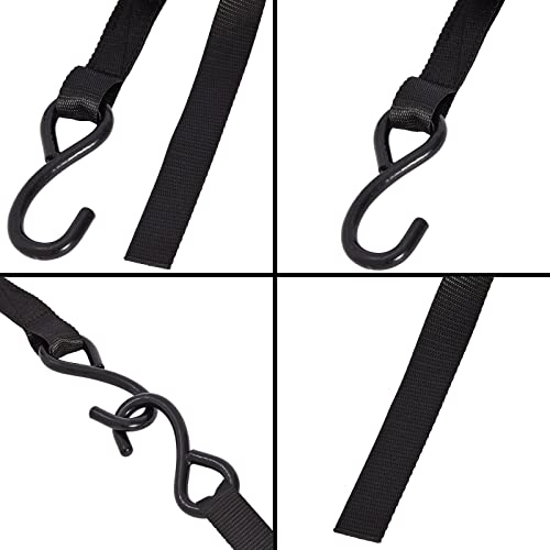 4 Pack Tie Down Straps, Ratchet Straps Heavy Duty Coated S Hooks, 1500 Pound Break Limit (15 Ft, Black) #TOP2