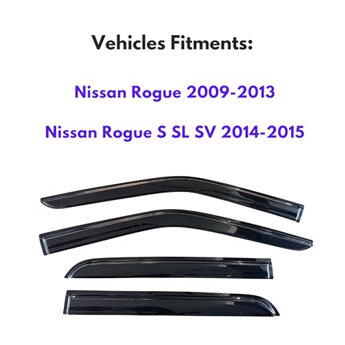 Image of KPY Window Visor Rain Guard Compatible with Nissan Rogue 2009-2013 & Rogue Select 2014-2015, 4PC Side Window Vent Deflectors Tape-On Mugen Style, 2009 2010 2011 2012 2013 2014 2015
