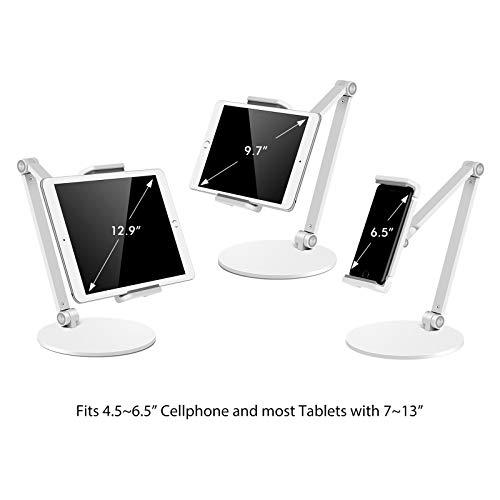 Viozon Tablet Stand Holder Mount, Rotate 360 Degrees Of Flexible, Height And Angle Adjustable, High-Grade Aluminium Alloy Long Arm Compatible With 4.5-13 Mobile Phone And Tablet, Iphone, Ipad(White) #TOP4