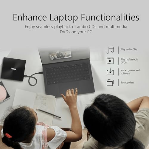 Image of ASUS ZenDrive U3M - Ultra-Slim External DVD Writer, USB 3.2 Gen2x1 Type-C Interface, Compatible with Windows 11 and macOS, M-DISC Support, Comprehensive Backup Solutions Included, 1 Year Warranty