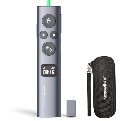 Image of Norwii N95s Presentation Clicker for PowerPoint with Digital Laser Pointer | Wireless Presenter with Countdown Timer, USB-C Rechargeable PowerPoint Slide Advancer Remote for Projector and TV Screens