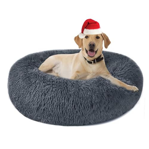 Cuccia Gatto Cane Antistress Morbida - Cuscino Pelosa per Cani Gatti Interno Nuvola Soffice Peluche Rotondo da Ciambella, Letto Pelosa per Animale Domestico Piccola Media (XXL-80cm, Grigio Scuro)
