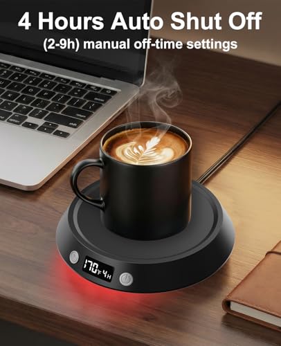 Image of Kepwam Coffee Mug Warmer - 50W Electric Coffee Warmer for Desk 3 Temp Settings & 2-9 Timer Smart Cup Warmer for Desk Candle Warmer Plate with LED Lights Beverage Tea Milk Warmer for Home & Office