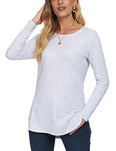 Image of Herou Women's Casual Long /Short Sleeve T Shirt Crewneck with Side Split Fall Pullover Loose Tunic Sweater Tops