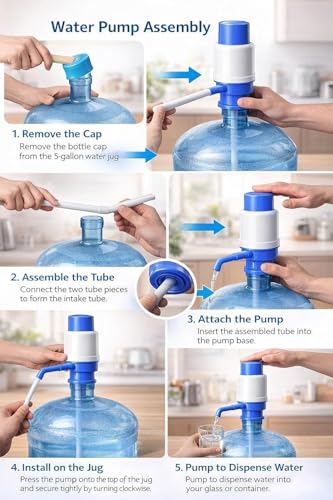 Image of RORIAN Manual Water Pump Dispenser for 20 to 25 Litre Bottles, Hand Press Drinking Water Dispenser with Tube, Portable Water Bottle Pump for Home, Office, and Camping (A2) (3 Months Warranty)