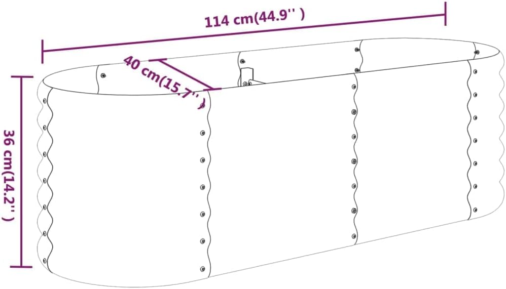Modern Oval Garden Raised Bed, Silver Powder-Coated Steel Planter, 44.9x15.7x14.2 Inch, Durable Outdoor Planters for Vegetables, Herbs, Flowers
